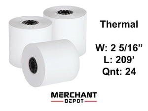 Gas Pump Receipt Paper for Pay at Pump Thermal BPA Free 2-5/16" (W) X 209' (L) Contains 24 Rolls/box