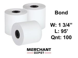 Receipt Paper 2 Ply Bond paper 1-3/4" (W) X 95' (L) Contains 100 Rolls/box