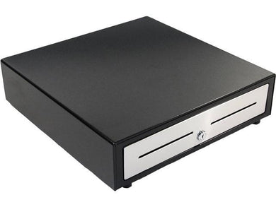 Vasario Cash Drawer, Color: Black with Steel Front, Dual Media Slots, 16