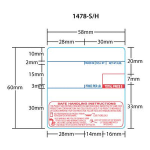 Scale Label CAS (58mm x 60mm) LP-1000 UPC Safe Handling - Red/Blue